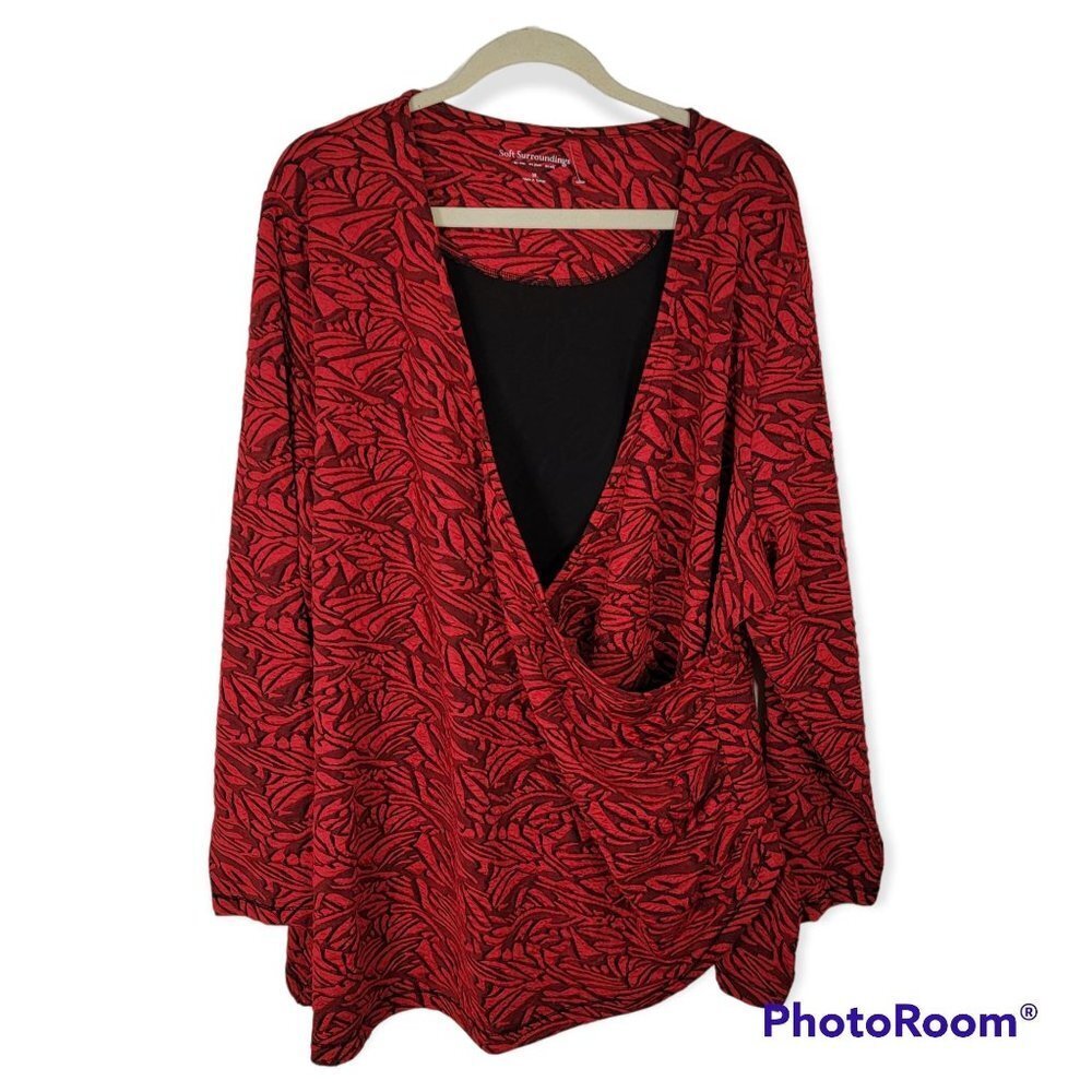 Soft Surroundings Red Textured wrap style blouse size 3X